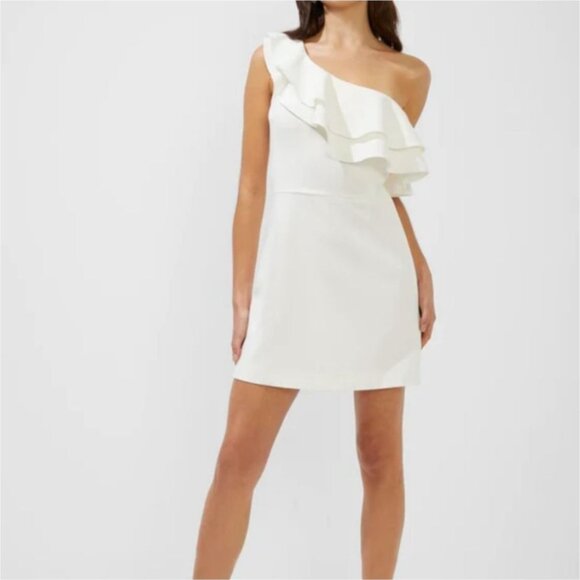 French Connection White Whisper One Shoulder Ruffled Mini Dress Women Size 12 - Picture 1 of 11